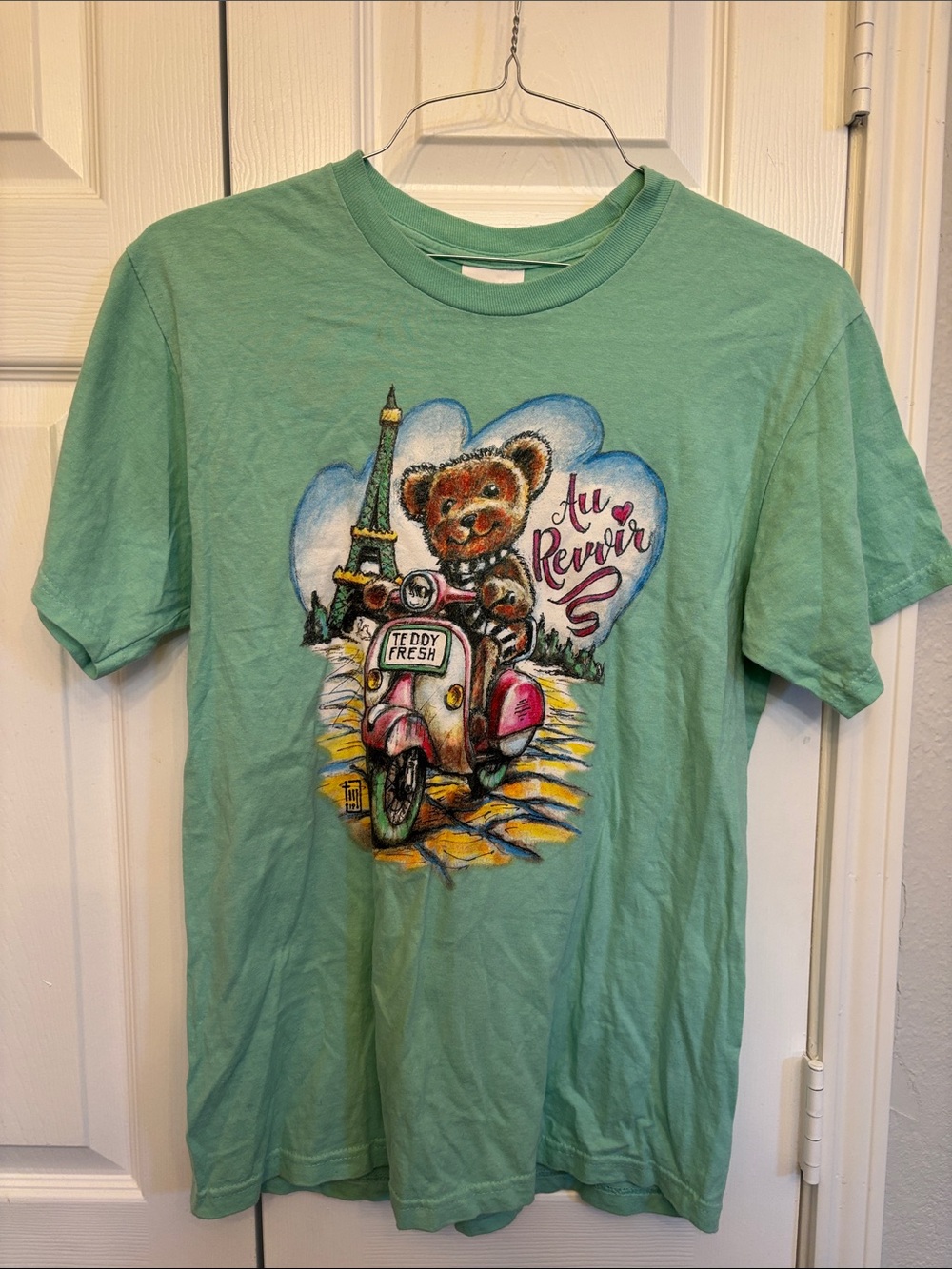 Teddy Fresh Mint Green Bear Scooter Short Sleeve Tee
